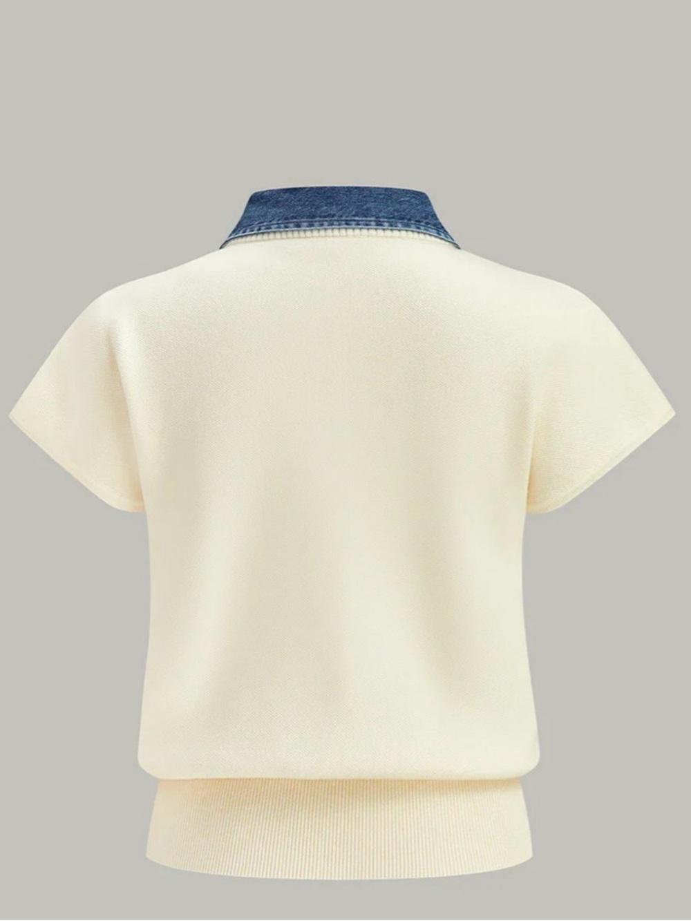 Commense denim collar cinched knit top - Picture 2 of 7